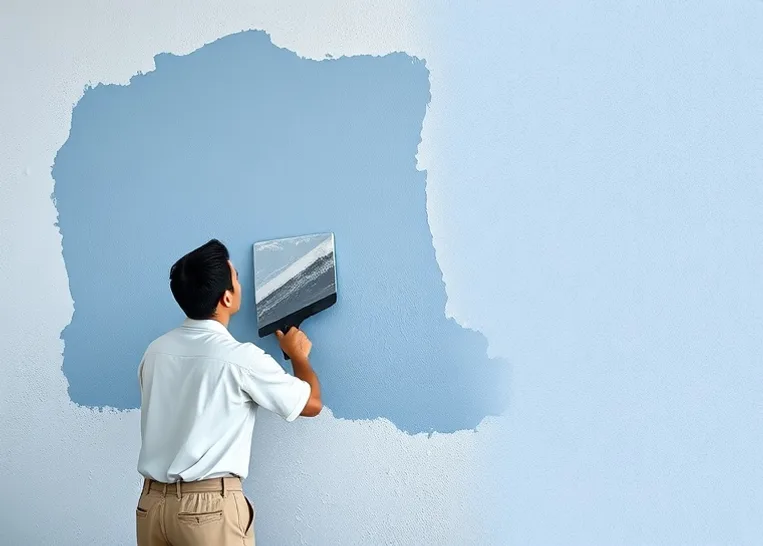 Application d'un enduit décoratif à la lisseuse sur un mur