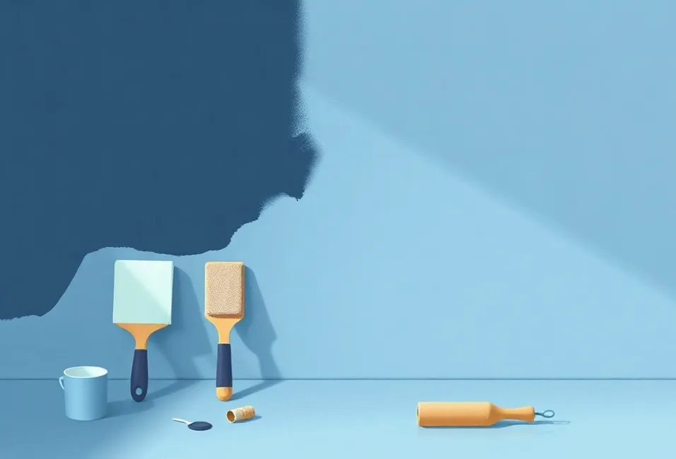 Outils de peinture disposés dans l'ordre des étapes du chantier