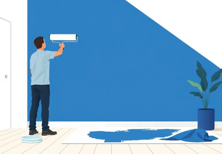 Peintre appliquant la peinture au rouleau sur un mur de salon