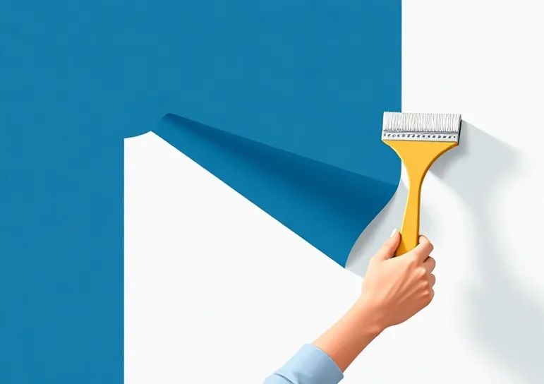 Pose de papier peint, rouleau et brosse à maroufler